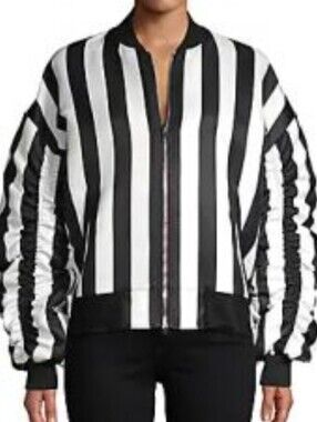 Grey Lab Black and White Striped Bomber Jacket Large Like New $128